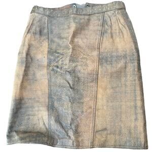 Vintage 1980s Brown Leather Skirt Rocker Distressed Winlit Women size 11/12 READ
